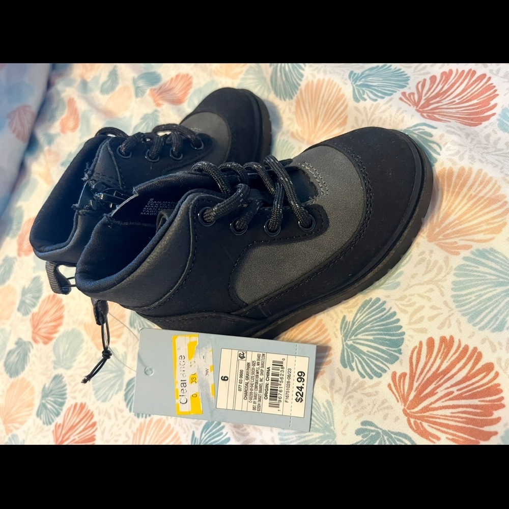 Cat & Jack Black and Gray Boots with Lace-Up Design